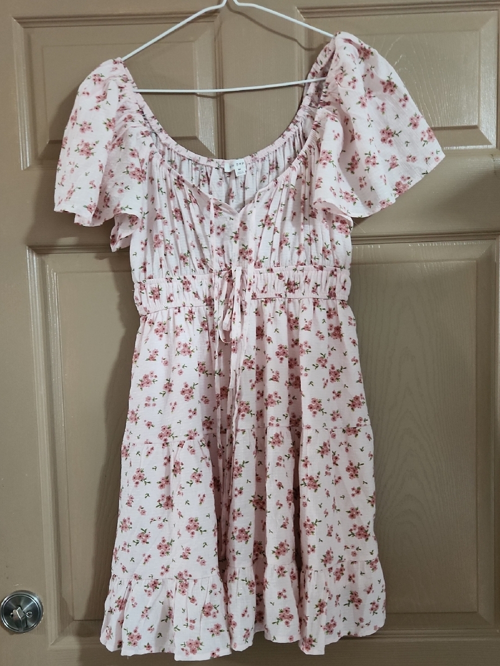 Blu Pepper Pink Floral Ruffle-Sleeve Dress Sz MED